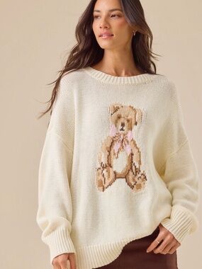 Altar'd State Cream Teddy Knit Crewneck Sweater